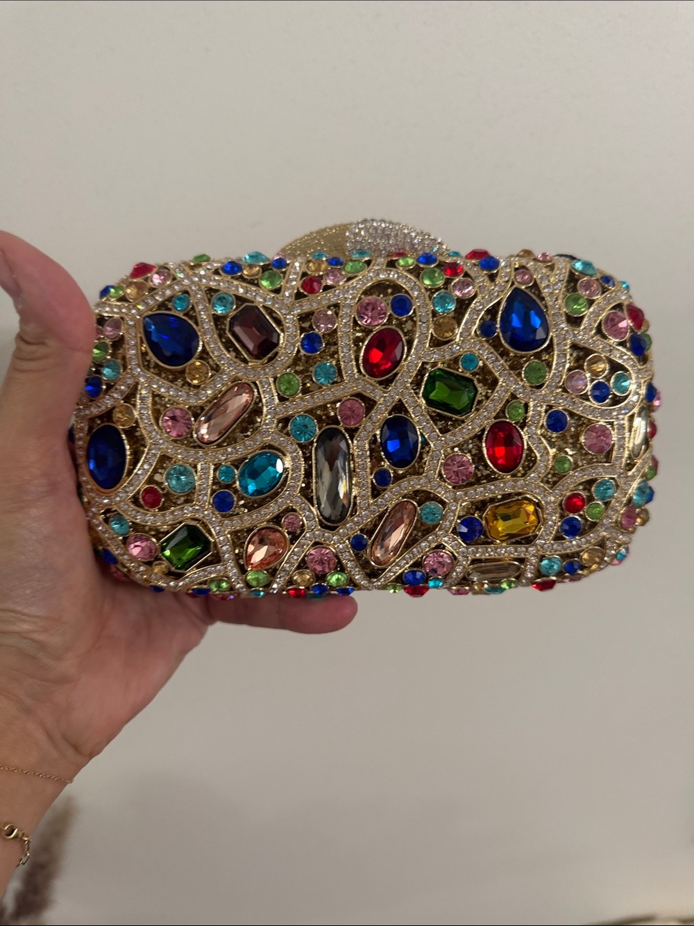 Multicolor Jeweled Evening Clutch - I lost the chain strap